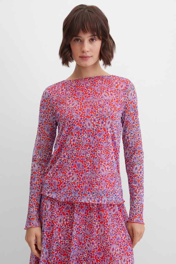 Лонгслив в сетку с принтом