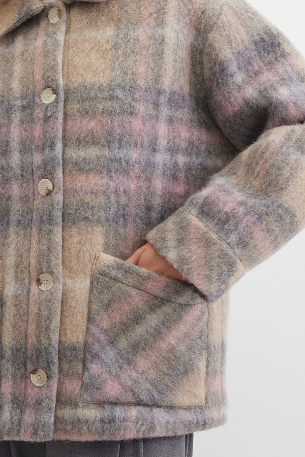 Полупальто с шерстью в клетку
