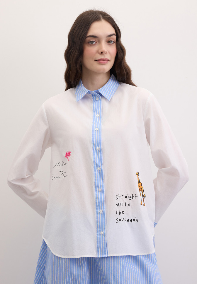 Рубашка с рисунками и вышивкой