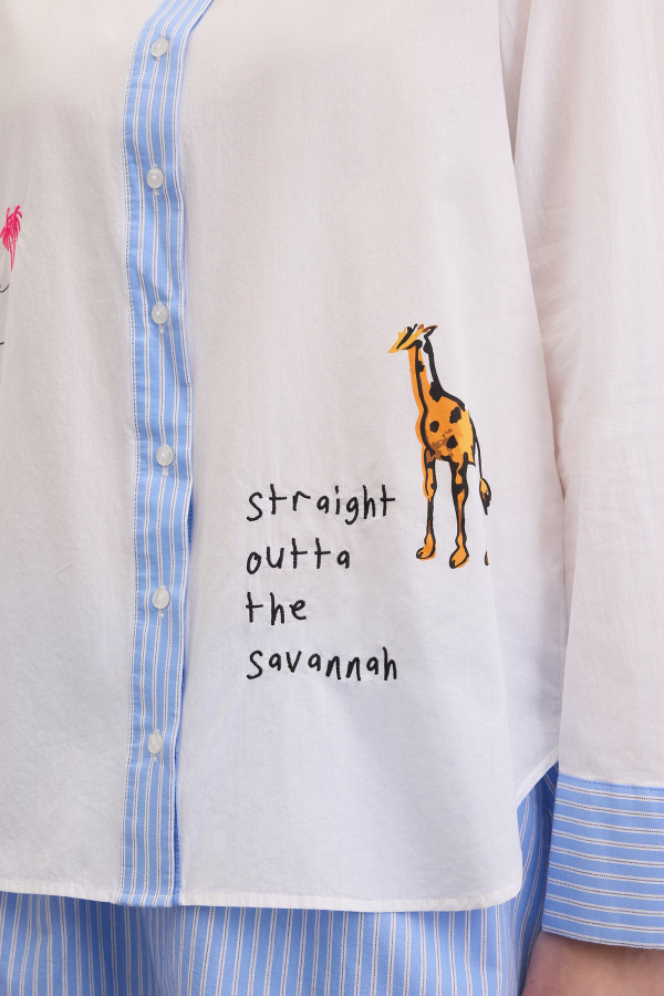 Рубашка с рисунками и вышивкой