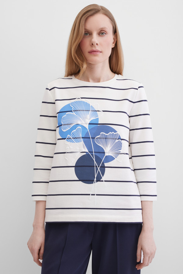 Лонгслив с рукавом 3/4 в полоску и с принтом