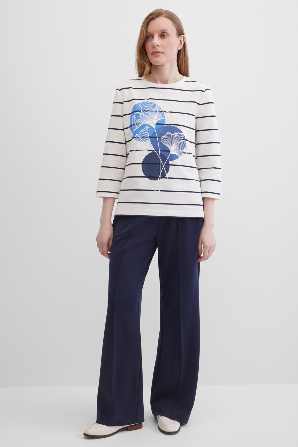 Лонгслив с рукавом 3/4 в полоску и с принтом