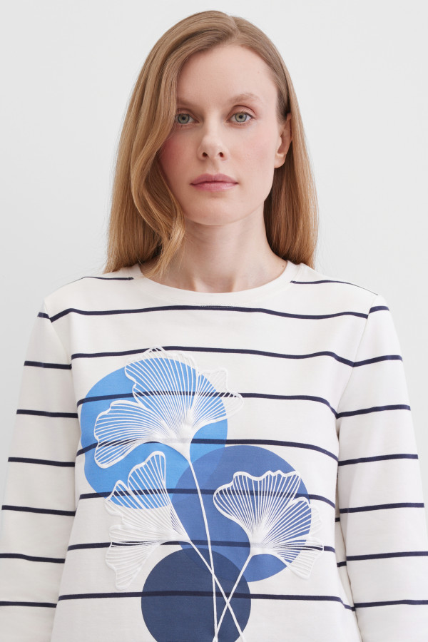 Лонгслив с рукавом 3/4 в полоску и с принтом