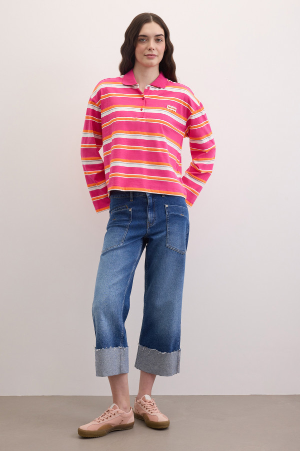 Джинсы прямые с подворотами