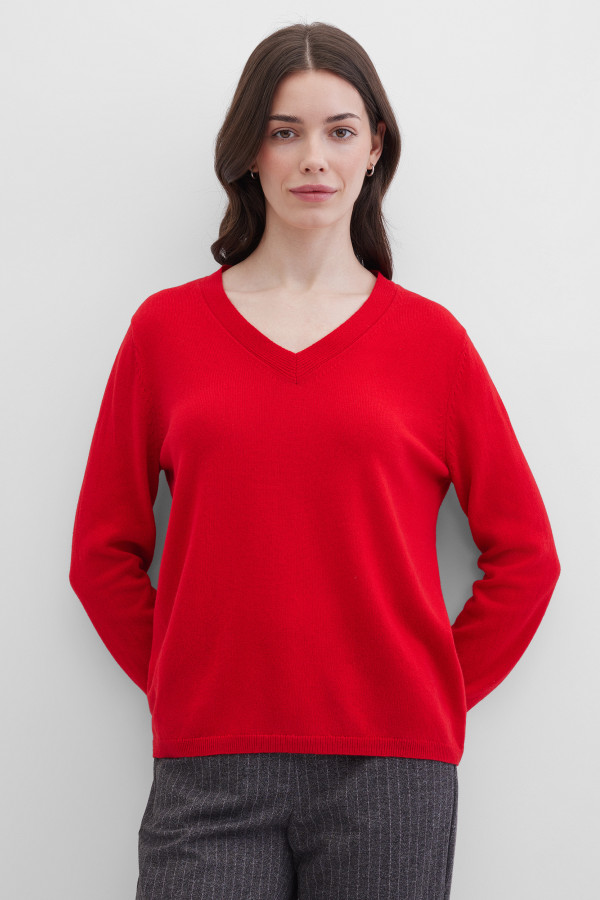 Пуловер с V-образным вырезом и длинными рукавами