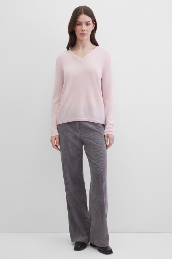 Пуловер с V-образным вырезом и длинными рукавами
