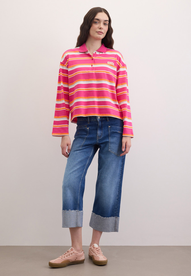 Лонгслив-поло в полоску