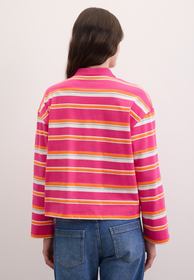 Лонгслив-поло в полоску