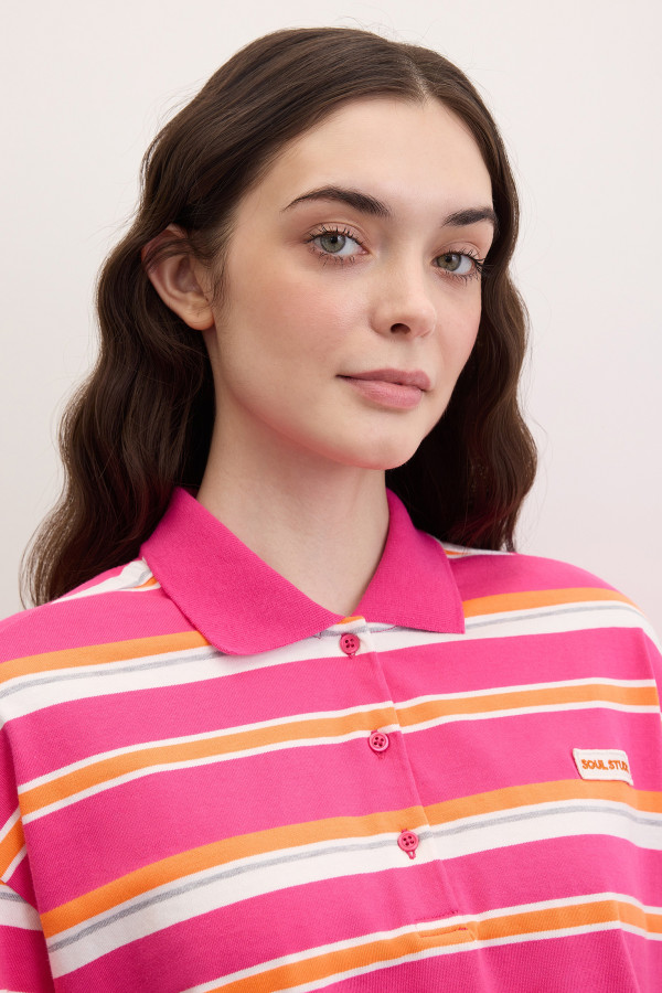 Лонгслив-поло в полоску