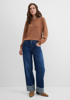 Джинсы широкие wide leg прямого кроя с отворотами